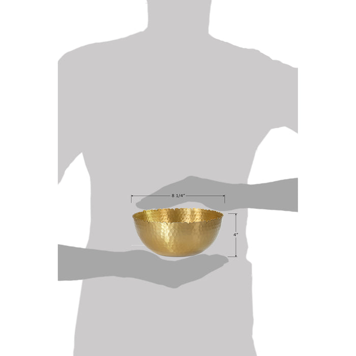 Red Co. Decorative 8.25 Inch Round Hammered Aluminum Centerpiece Bowl with Torn Rim, Gold