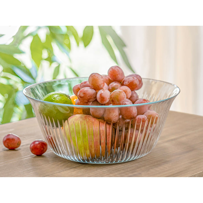Red Co. 9.5” Round Traditional Cut Glass 86 Fl Oz Sculpted Ribbed Serving Bowl, Clear