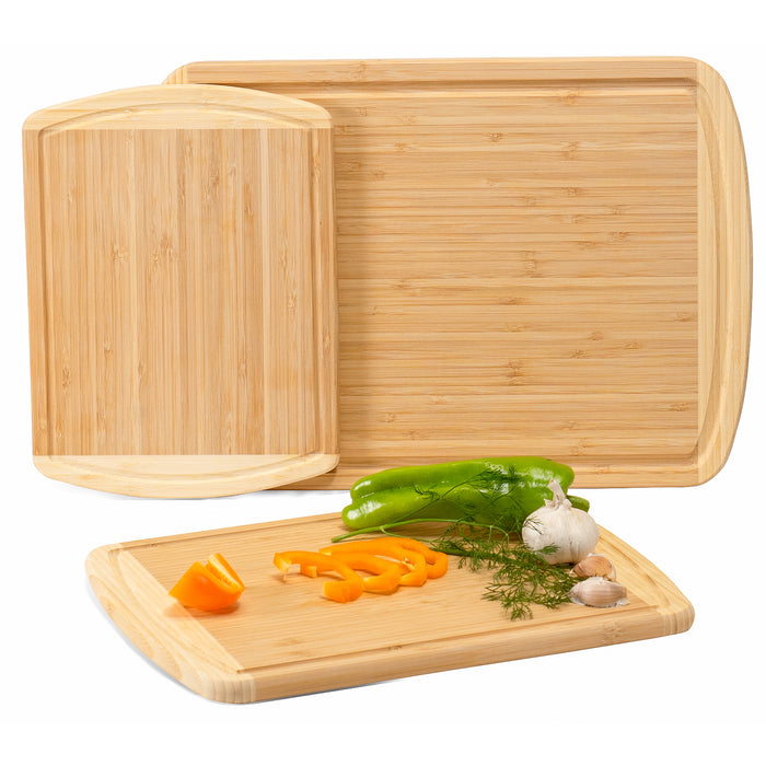 Red Co. Set of 3 Sizes (18”, 14.5”, 12”) 2-Tone Organic Bamboo Cutting Boards with Juice Grooves, Natural