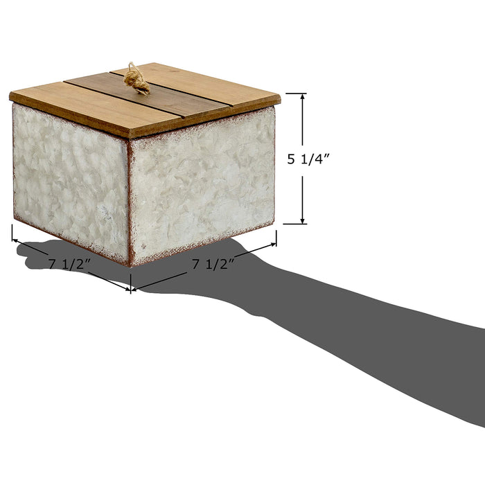 Red Co. 7" W x 7" D Rustic Galvanized Metal Square Storage Box with Wooden Lid - Country Style