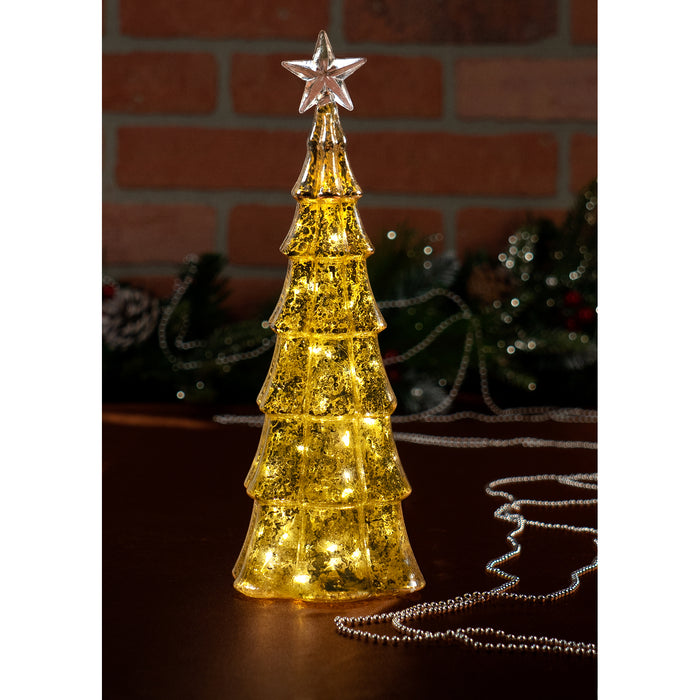 Red Co. 11.5” Light-Up Tabletop Christmas Tree Holiday Figurine with Star and LED Lights, Gold