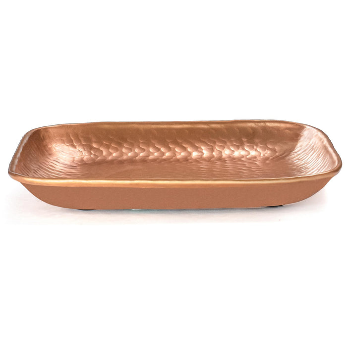 Red Co. 9” x 9” Decorative Square Hammered Metal Centerpiece Serving Tray, Copper