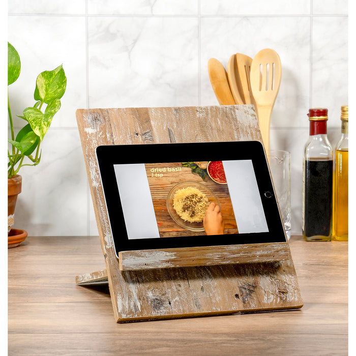 Red Co. 10” x 12” Wooden Cookbook Holder & Reading Stand for Open & Closed Books, Brushed Brown