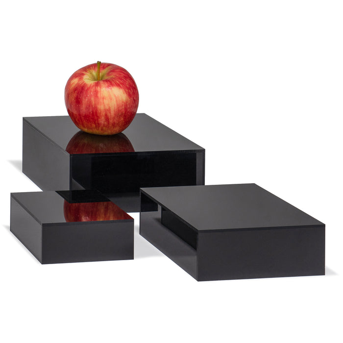 Red Co. Glossy Black Small Acrylic Cubic Display Riser Stands with Hollow Bottoms - 3-Pack
