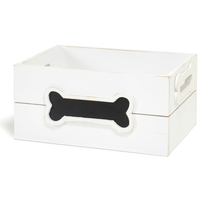 Red Co. 12” x 9” Distressed Wood Crate Dog Toy Storage Box with Handles and Chalkboard, White
