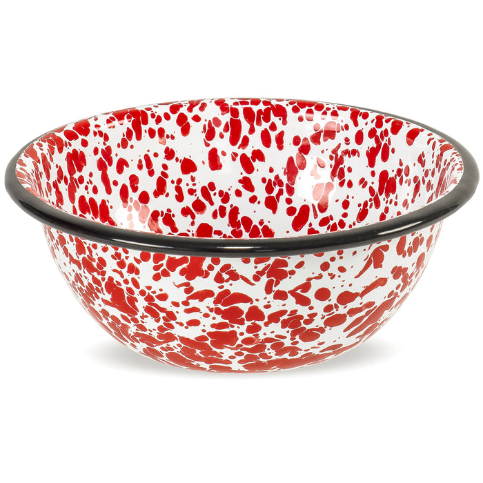 Red Co. Set of 4 Enamelware Metal Classic 20 oz Round Cereal Bowl, Red Marble/Black Rim - Splatter Design