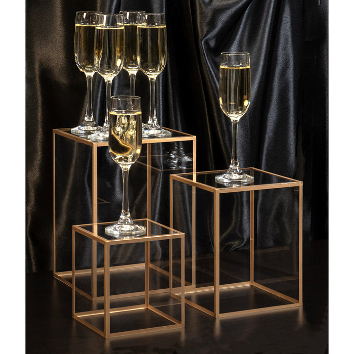 Red Co. Set of 3 (5", 7", 9") Square Clear Acrylic Event Decor Display Pedestal Stands with Golden Rims
