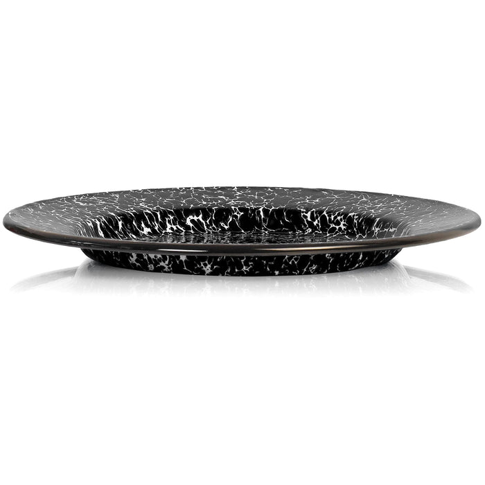 Red Co. Set of 4 Enamelware Metal Classic 10" Round Dinner Plate, Black Marble/Black Rim - Splatter Design