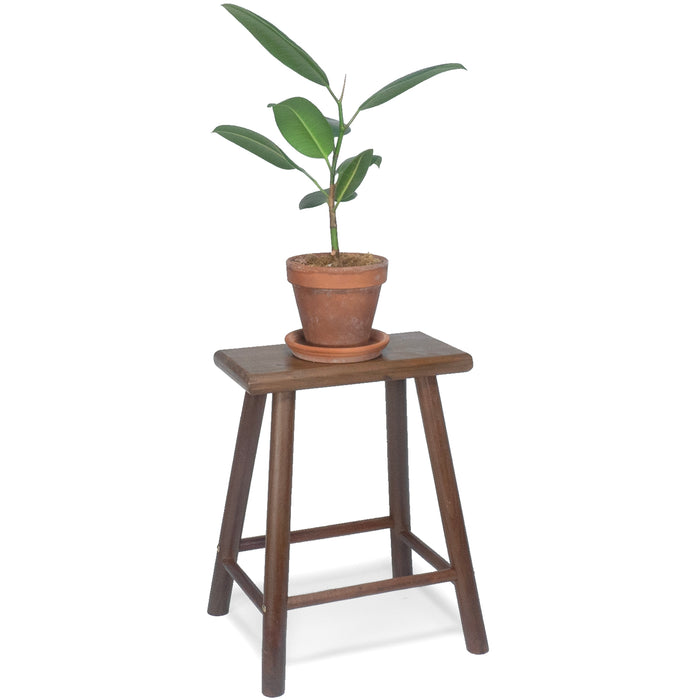 Red Co. 17.5” Tall Decorative Rectangular Top Wooden Stool Display Plant Stand Table, Brown