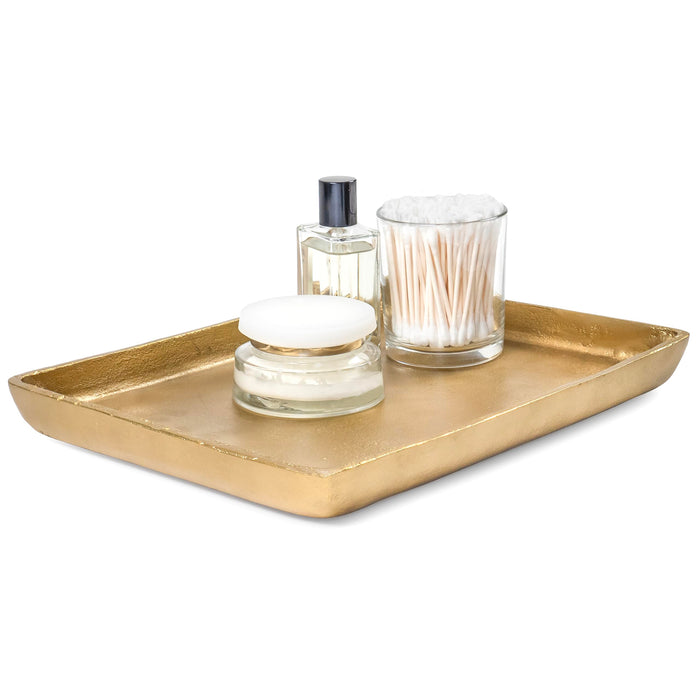 Red Co. 12” x 9” Large Decorative Rectangular Textured Metal Centerpiece Serving Tray, Antique Gold