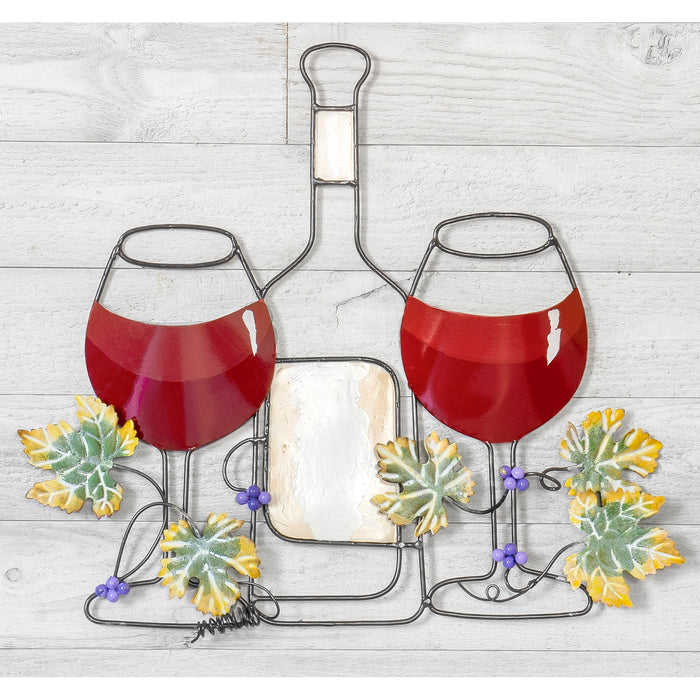 Red Co. 17" x 14.5” Hanging Metal Wire Wall Art Décor Sculpture – Red Wine Bottle with 2 Glasses