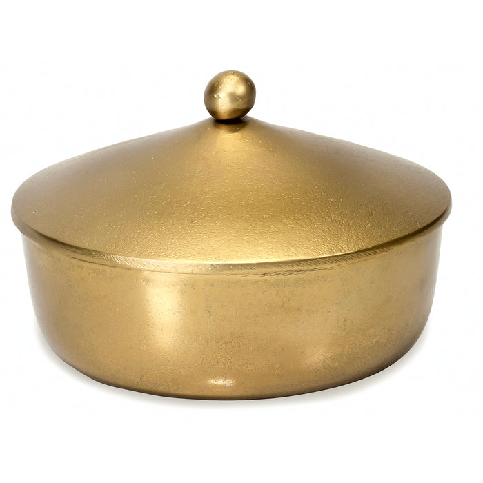 Red Co. 7” Dia Round Antique Decorative Textured Metal Bowl with Dome Knob Lid, Gold