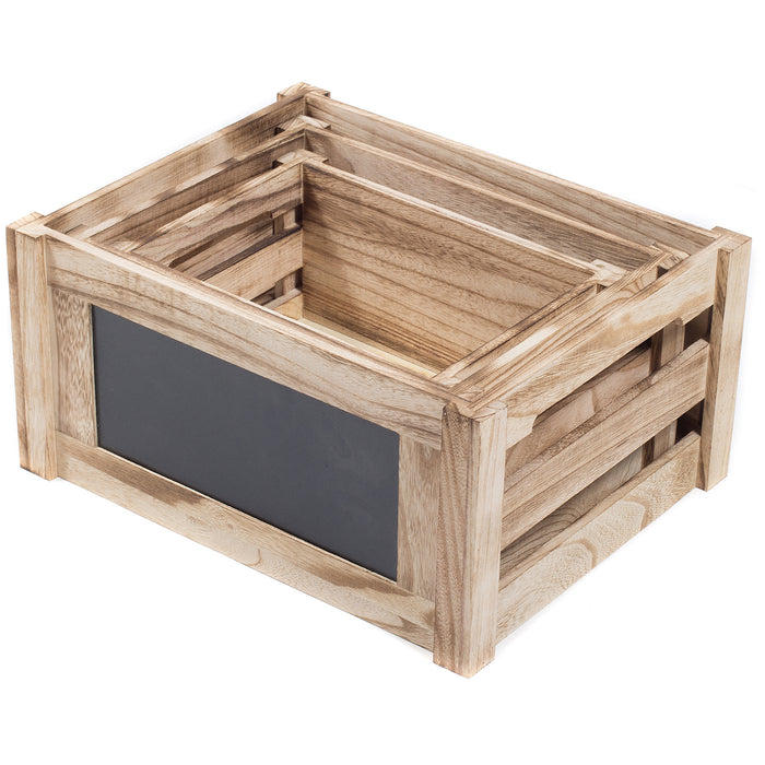 Red Co. Natural Wood Chalkboard Front Produce Crate Box - Set of 3