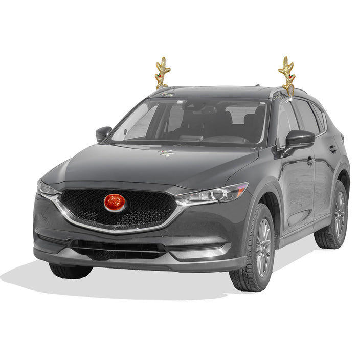 Red Co. 16” Sequined Reindeer Antlers & Nose Christmas Car Costume Kit, Light Brown