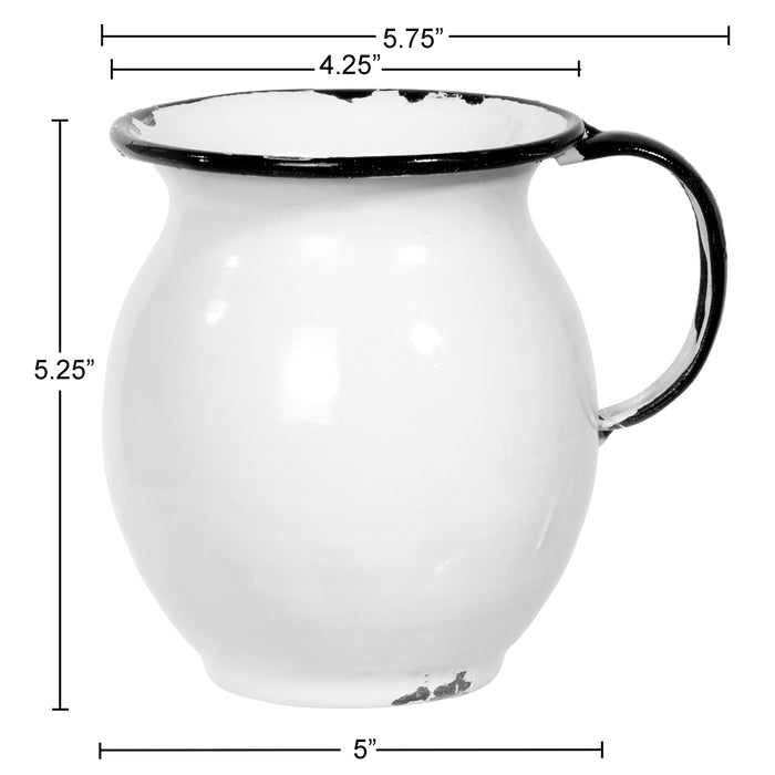 Red Co. 5” Decorative Vintage Bulb-Shaped Metal Centerpiece Flower Vase, Distressed White/Black Rim