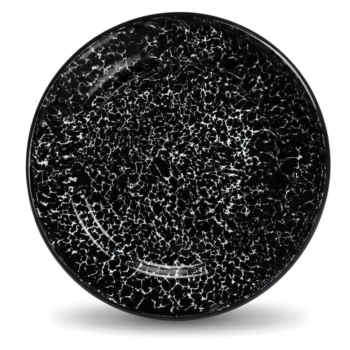 Red Co. Set of 4 Enamelware Metal Classic 8" Round Salad Plate, Black Marble/Black Rim - Splatter Design