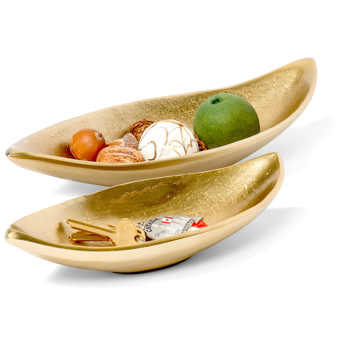 Red Co. Set of 2 Decorative Elongated Textured Metal Centerpiece Trays, Gold