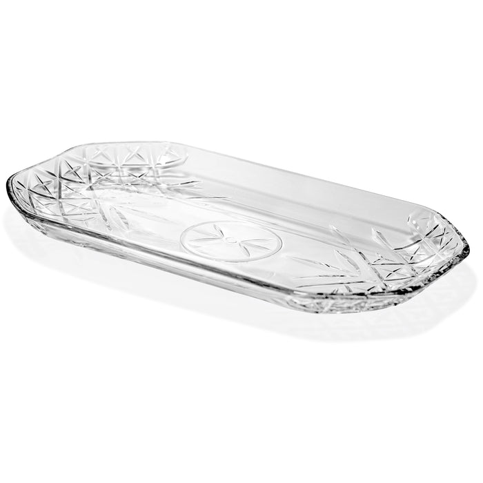 Red Co. 12” x 7” Rectangular Traditional Cut Glass Appetizer Serving Platter, Clear