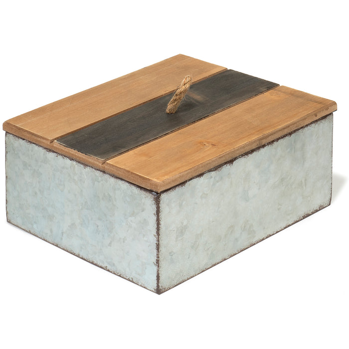 Red Co. 10.25" x 8" Country Rustic Galvanized Metal Decorative Storage Box with Wooden Lid