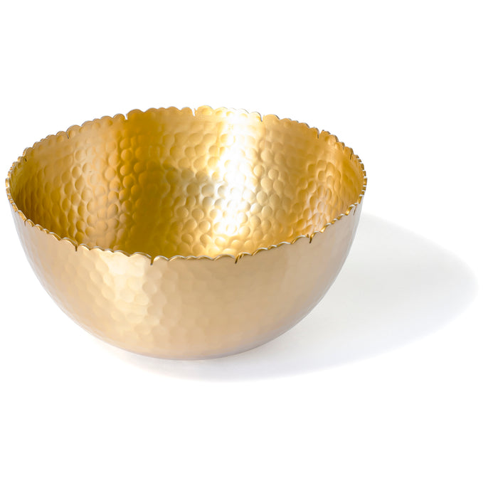 Red Co. Decorative 8.25 Inch Round Hammered Aluminum Centerpiece Bowl with Torn Rim, Gold