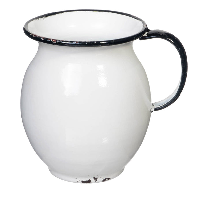 Red Co. 5” Decorative Vintage Bulb-Shaped Metal Centerpiece Flower Vase, Distressed White/Black Rim