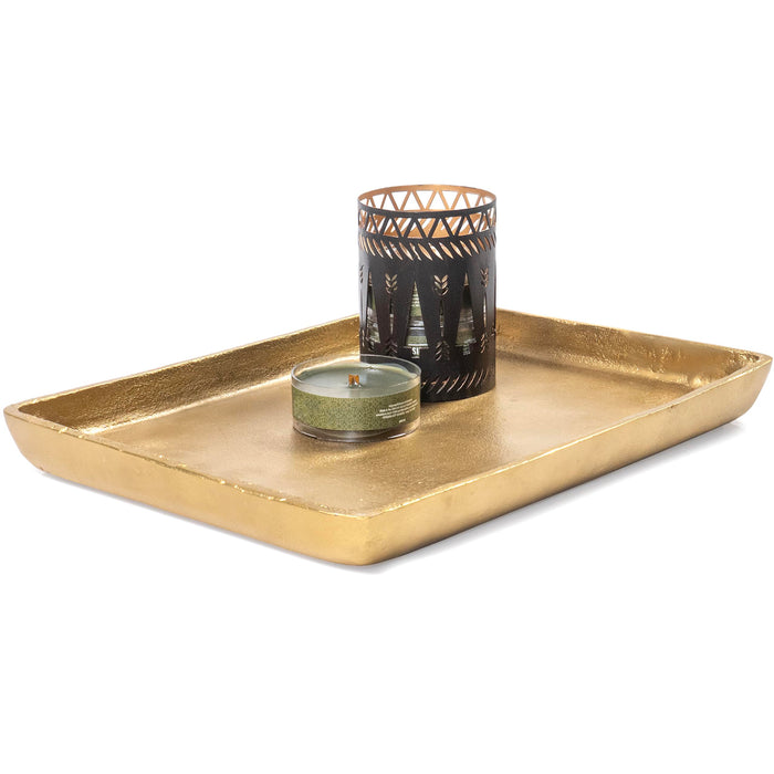 Red Co. 12” x 9” Large Decorative Rectangular Textured Metal Centerpiece Serving Tray, Antique Gold