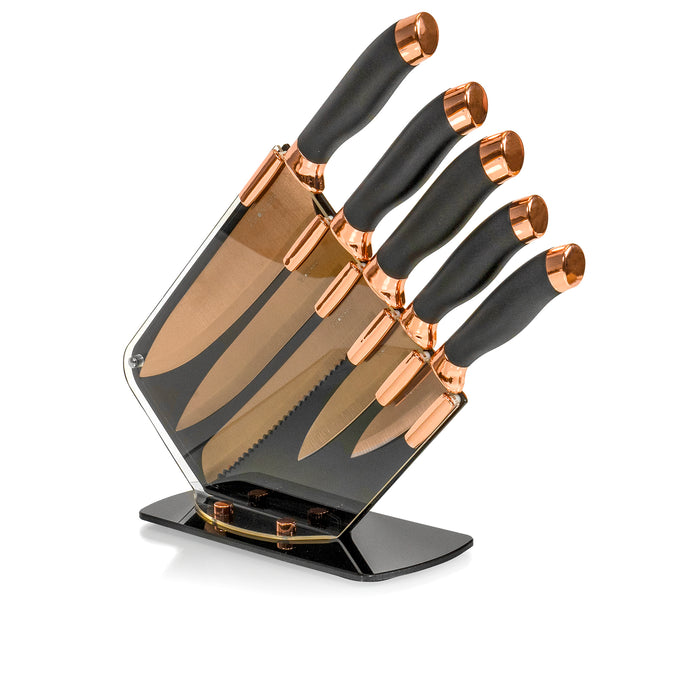 Red Co. 6-Piece Stainless Steel Kitchen Knife Set with Acrylic Base Stand, Rose Gold/Black