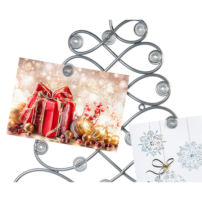 Red Co. Christmas Tree Card Holder Wall Mounted Decorative Rack in Silver Finish - 34" H