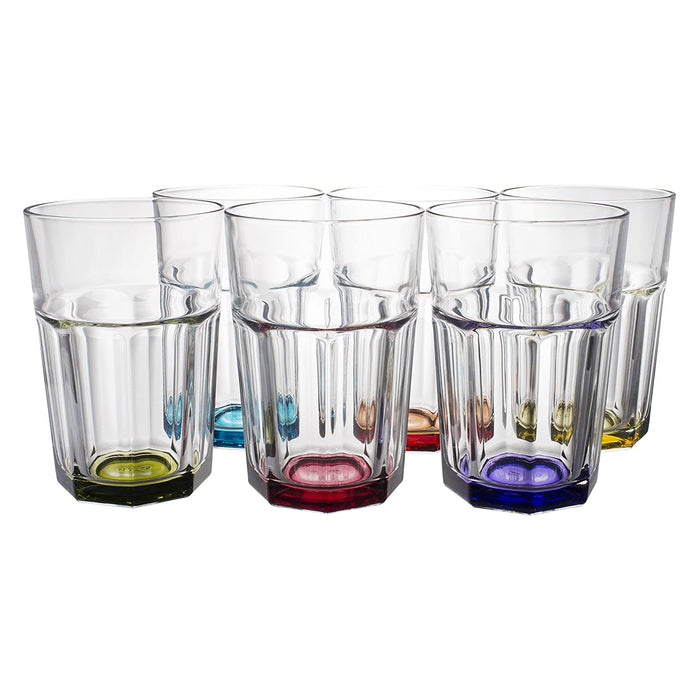 Rainbow Colored Thick Glass Water Beverage Highball Drinking Glasses 6-Piece Set, 10 Ounce