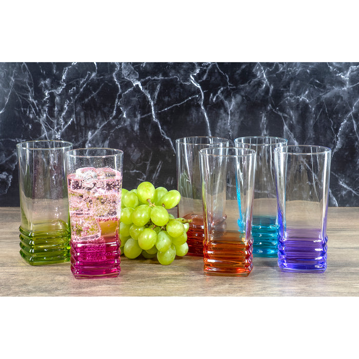 Red Co. Tall Thick Walled Clear Plastic Outdoors Break Resistant  Impressions Drinking Tumbler with Multicolor Base and Dimpled, Set of 6 -  16 oz.