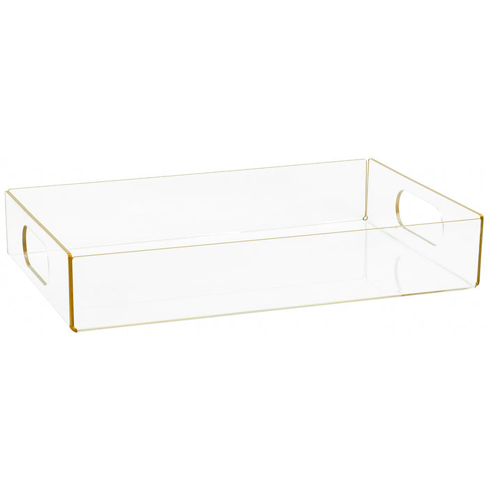 Red Co. Large Rectangular Clear Acrylic Food Serving Tray with Gold Trim and Handles, 15” x 10”