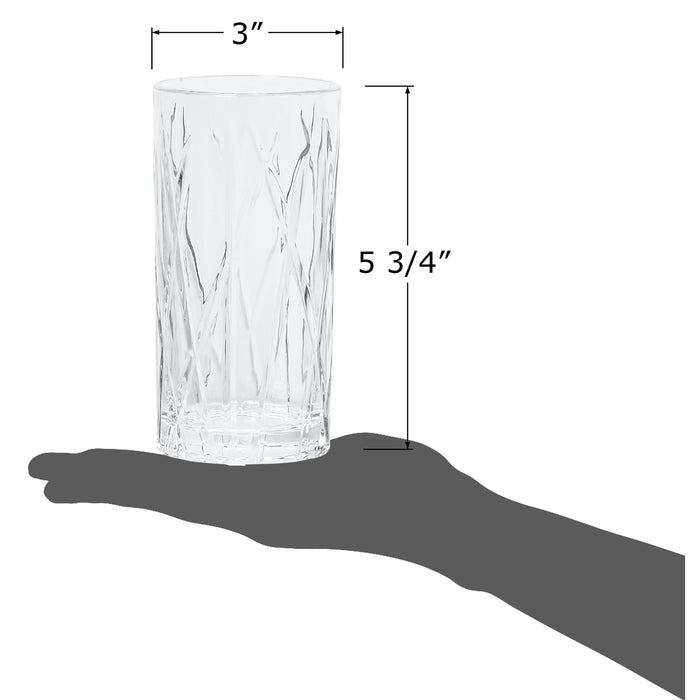 Red Co. Tall Clear Tumbler Glass with X Pattern for Iced Tea Water, Juice, Beer, Whiskey, and Cocktails, 12 Ounce - Set of 6