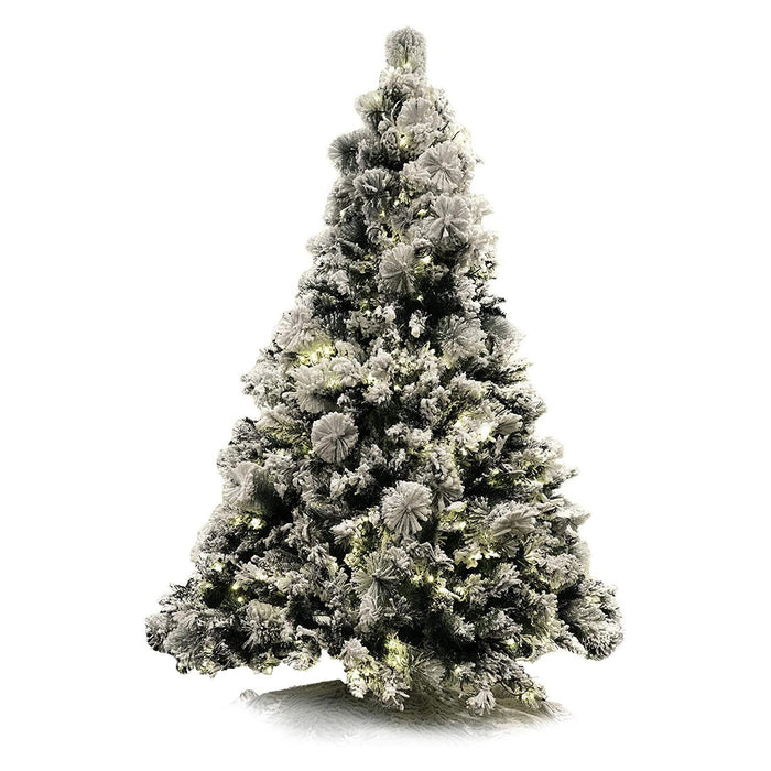 Red Co. 6-Foot Premium Snow-Flocked Artificial Christmas Tree - 500 UL Certified Warm White LED Lights with Metal Stand