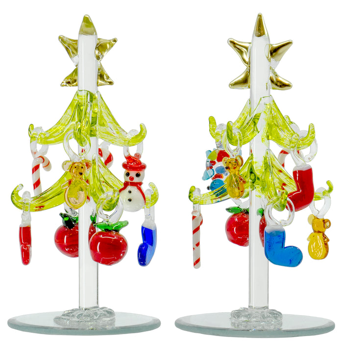 Red Co. Glass Christmas Tree Tabletop Display Decoration with Assorted Glass Ornaments, Holiday Season Decor, 5.5 Inches, Set of 2