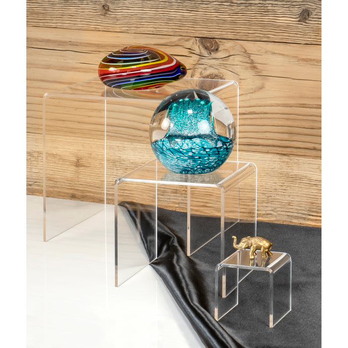 Red Co. Set of 3 Sizes (6", 4", 2") Crystal Clear Acrylic Display Stand Shelf Risers, 1/8 Inches Thick
