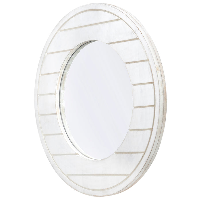 Red Co. Decorative Farmhouse Round Wall-Mounted Accent Mirror with Wooden Frame in Distressed White Finish, Medium