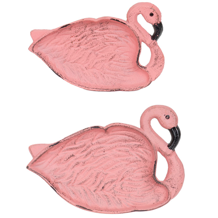 Red Co. Decorative Cast-Iron Pink Flamingo Soap and Sponge Dish for Bathroom Sink, Kitchen Counter – Set of 2 Sizes