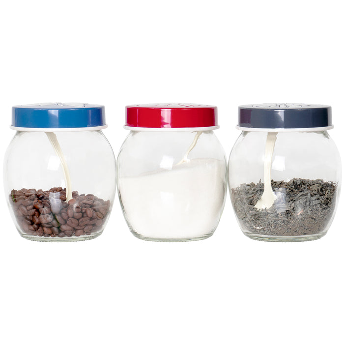 Red Co. Set of 3 Butterfly Jars, Glass Canister Food Storage with Assorted Colored Lids, 24oz Each