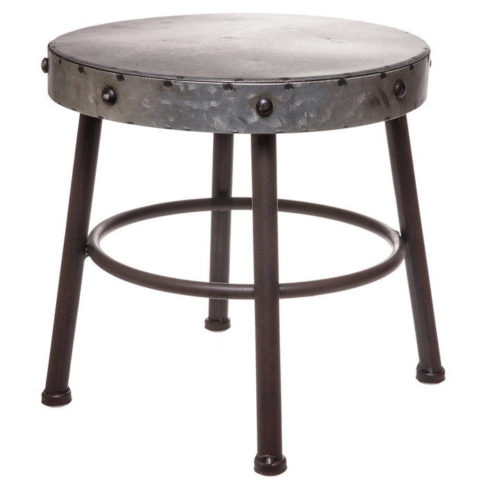 Red Co. 10” Tall Round-Top Antique Metal Milking Stool Display Plant Stand Holder, Weathered Silver Tone