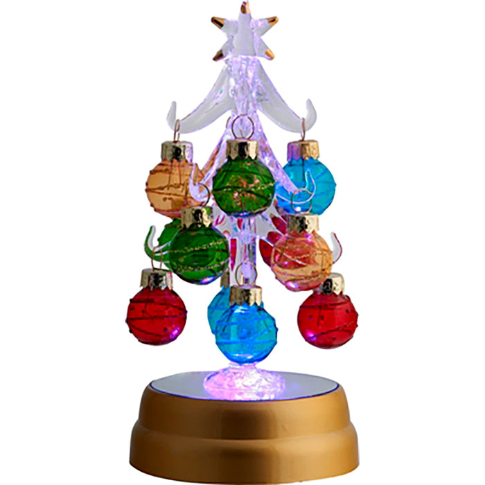 Red Co. Glowing Multicolor Glass Ornament Tree - Light Up Christmas Holiday Décor Collection, 6.5" H
