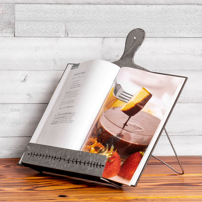 Rustic Farmhouse Galvanized Metal Cookbook Menu Tablet Stand - Cutting Board Shape Recipe Kitchen Decor