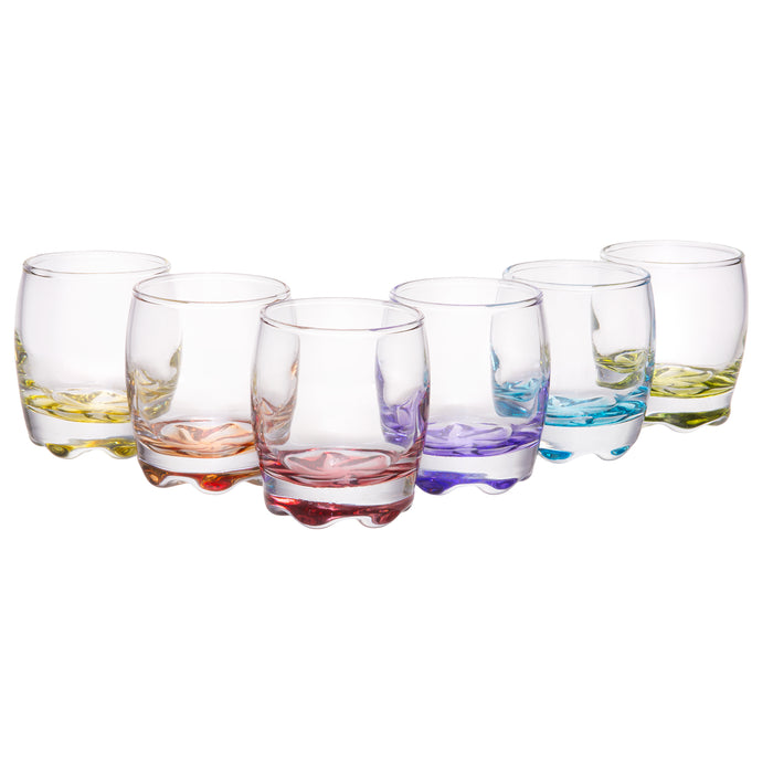 Vibrant Splash Clear Shot Glass Set, Modern Barware Set of 6 Assorted Colors, 2.75 oz