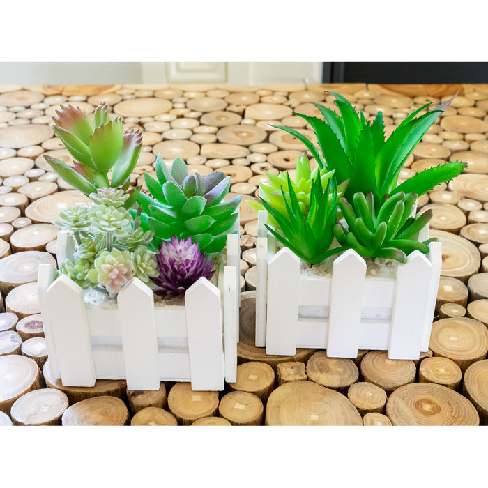 Set of 2 Assorted Decorative Faux Succulents, Artificial Potted Plants for Home or Office, Medium