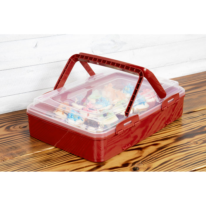 Red Co. Red Rectangular Pastry and Pie Carrying Box Folding Handle Multi Purpose Food Storage with Lid- 16.5" x 7" x 11.25"