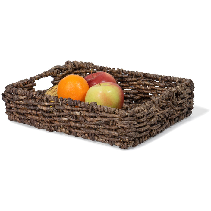Red Co. 13” x 10” Large Decorative Rectangular Natural Seagrass Basket Tray Organizer, Dark Brown