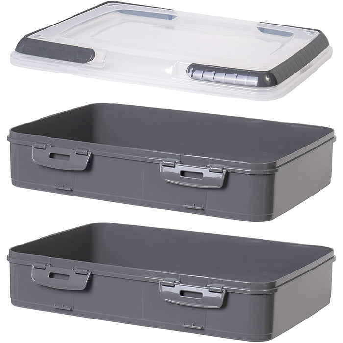 Red Co. Grey Rectangular 2 Tiered Pastry and Pie Carrying Box Folding Handle Multi Purpose Food Storage - 16.5" x 7" x 11.25"