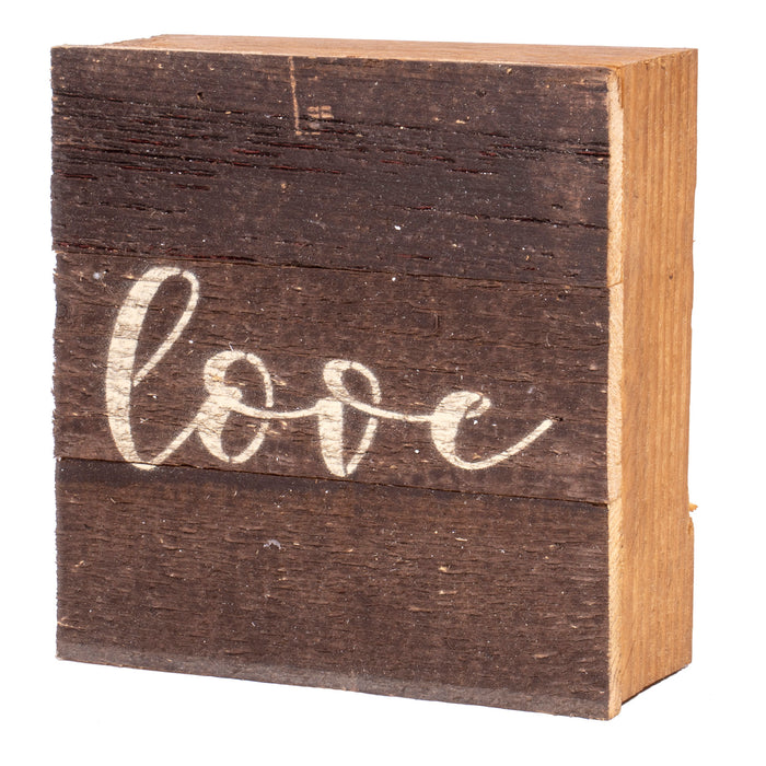 Second Nature By Hand 6x6 inch Reclaimed Wood Art, Handcrafted Decorative Wall Plaque — Love