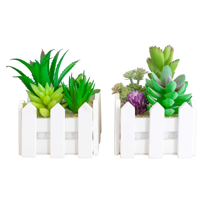 Set of 2 Assorted Decorative Faux Succulents, Artificial Potted Plants for Home or Office, Medium