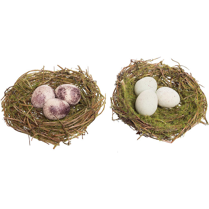 Red Co. Mini Twig Bird Nest with Eggs, Decorative Ornament with Clip, Set of 2, 4-inch