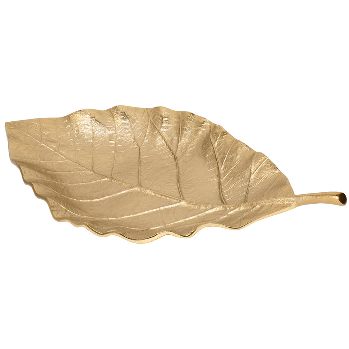Red Co. 25 inch Decorative Tabletop Aluminum Leaf Tray in Brushed Metal Gold